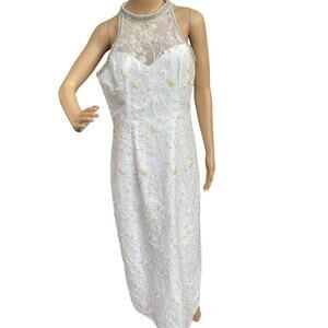 Mary's Women's Floral Embroidered‎ Halter Dress White Size 16